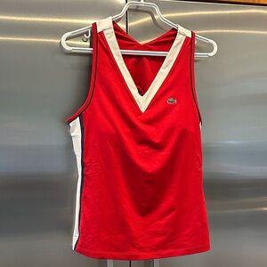 Lacoste Red and White V-Neck Sleeveless Top
